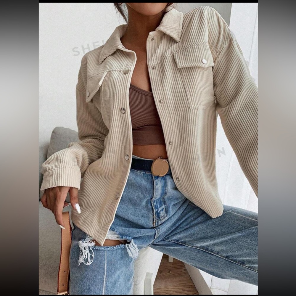 Cream corduroy shacket